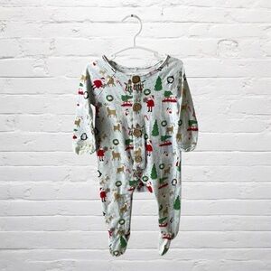 Mud Pie // Festive Holiday Button Up Footie with Christmas Image Details